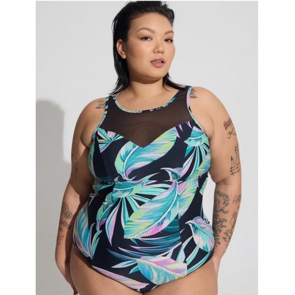 NWT TORRID Wireless Mesh High Neck One Piece Swimsuit - Picture 1 of 6